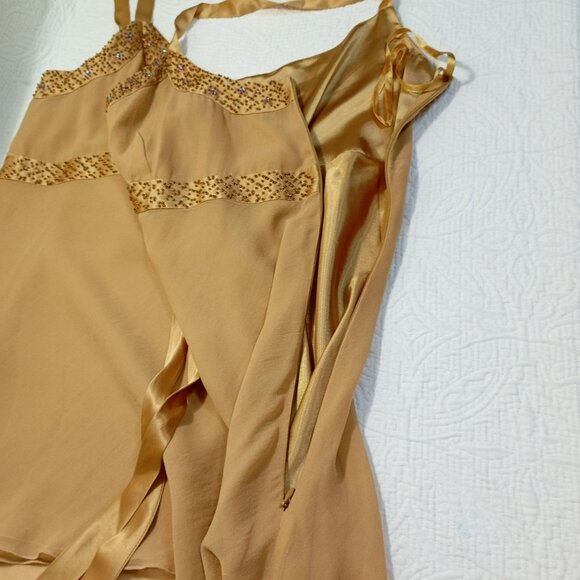 Spenser Jeremy 100% Silk Camisole  XL Gold Sleeveless Top Sequins & Side Zipper - Picture 6 of 9